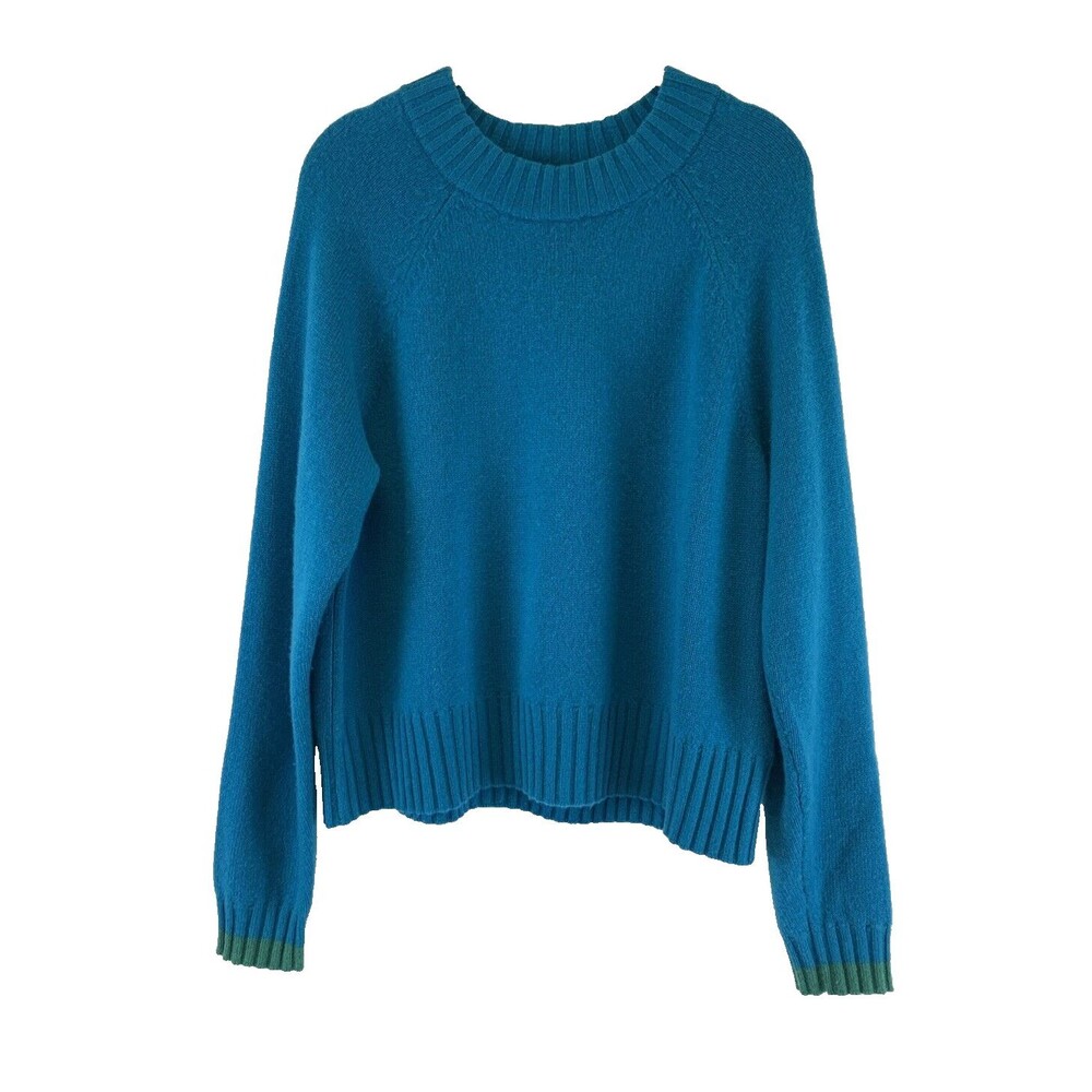 Gap Cashmere Sweater Crew Neck Pullover Winter Teal Blue Ribbed Trim Women Large
